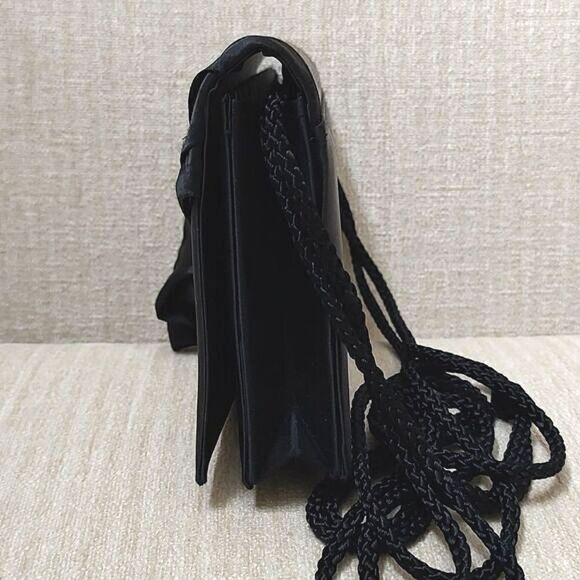 Black Satin Evening Shoulder Bag With Rhinestone Center Bow - Picture 4 of 10